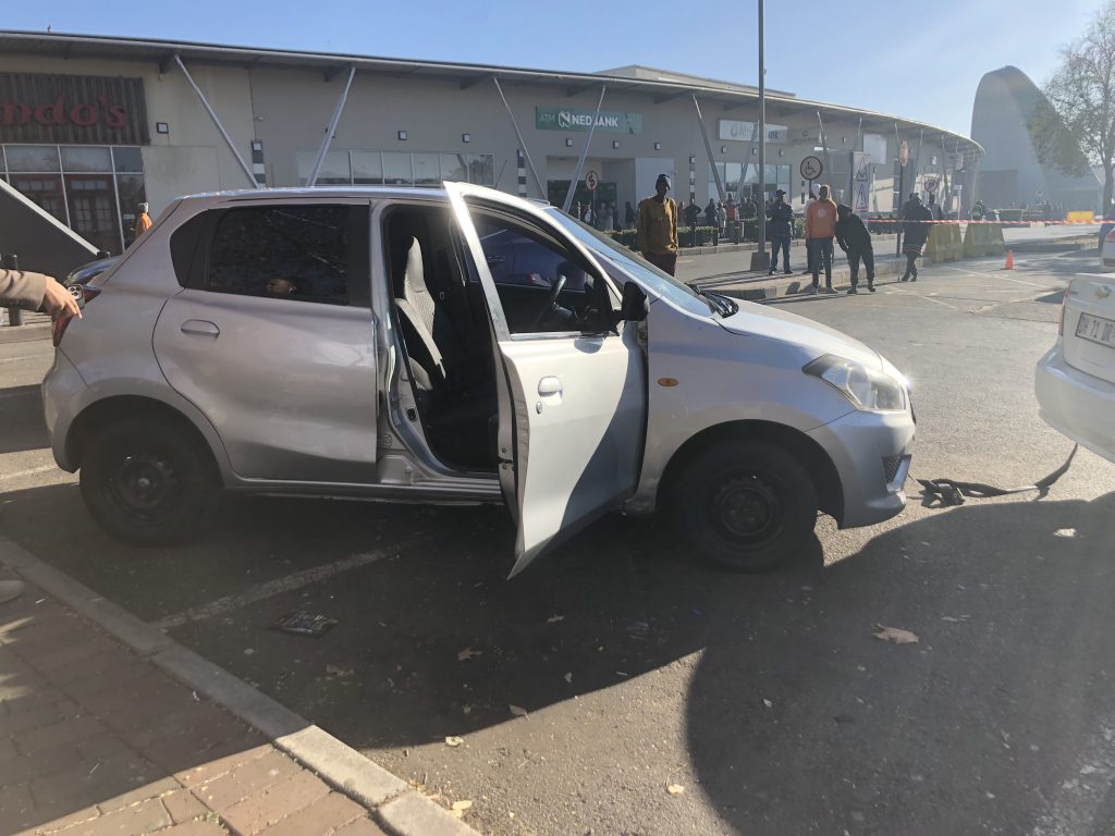 An e-haling driver says he’s lucky to be alive after he was robbed, assaulted and his car torched at a mall